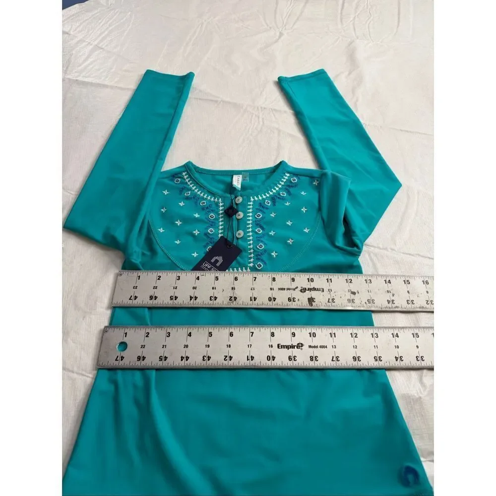 NWT Cabana Life Girls Aqua Blue UPF Rash Guard Top Size 10 New